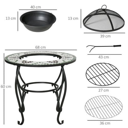 68cm Outdoor Fire Pit Mosaic ceramic style (includes BBQ Grill)