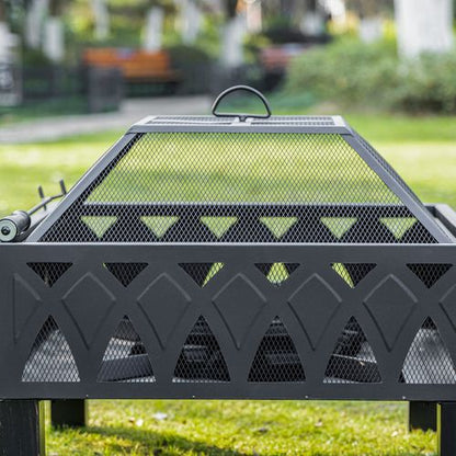 Outdoor Fire Pit with Screen Cover, Wood Burner, Log Burning Bowl