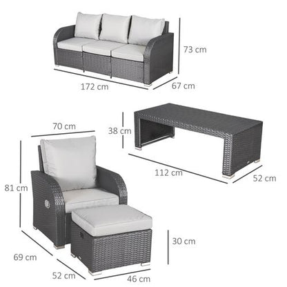 Rattan 7-Seater Outdoor Garden Rattan Furniture Set w/ Recliners Grey