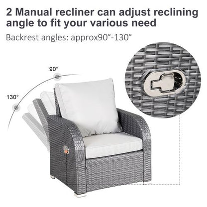 Rattan 7-Seater Outdoor Garden Rattan Furniture Set w/ Recliners Grey