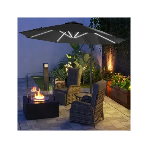 3(m) Solar LED Cantilever Parasol Adjustable Garden Umbrella Dark Grey