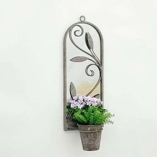 64cm outdoor or garden wall mirror with single planter