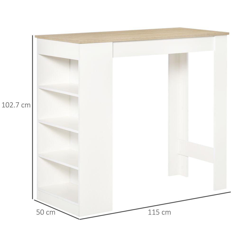 HOMCOM Bar Table Coffee Table Kitchen Dining Table with 4-Tier Shelf Natural