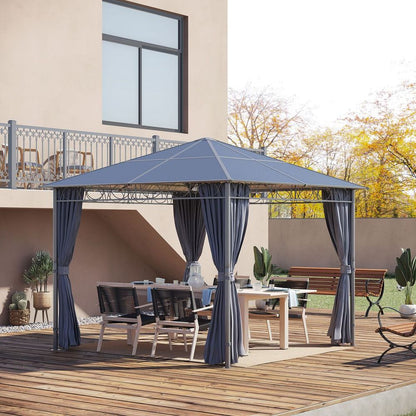 3 x 3(m) Hardtop Gazebo for Garden Party with Polycarbonate and Roof Curtains