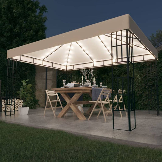 Gazebo with LED String Lights 3x3 m Cream