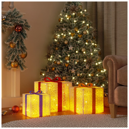 Christmas Boxes 3 pcs 64 LEDs (with lights warm white)