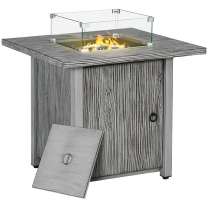 Outsunny Gas Fire Pit Table with 40,000 BTU Burner, Cover, Glass Screen, Grey