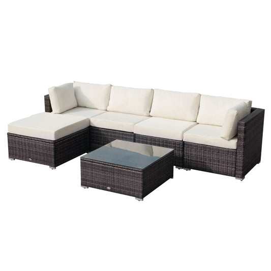 Outsunny 6 Pieces Rattan Furniture Set Garden Sofa Conservatory Wicker Brown