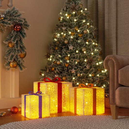 Christmas Boxes 3 pcs 64 LEDs (with lights warm white)