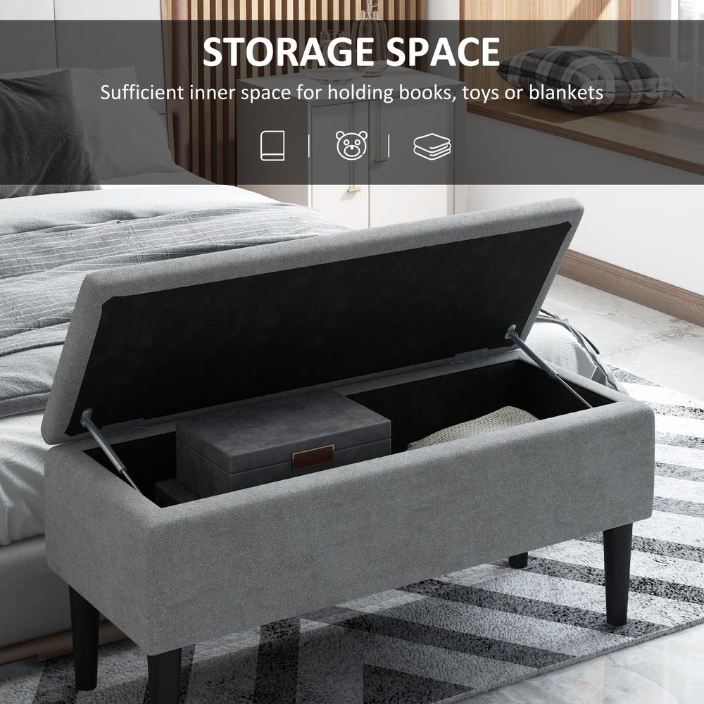 15" Ottoman Storage Box with Wooden Legs and 47L Storage Capacity, Grey