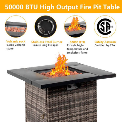 28-Inch Fire Table，50000 BTU Gas Firepit with Volcanic  Black
