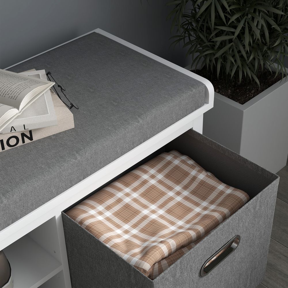 Shoe Bench with Cushioned Seat Fabric Drawers for Entryway Hallway White