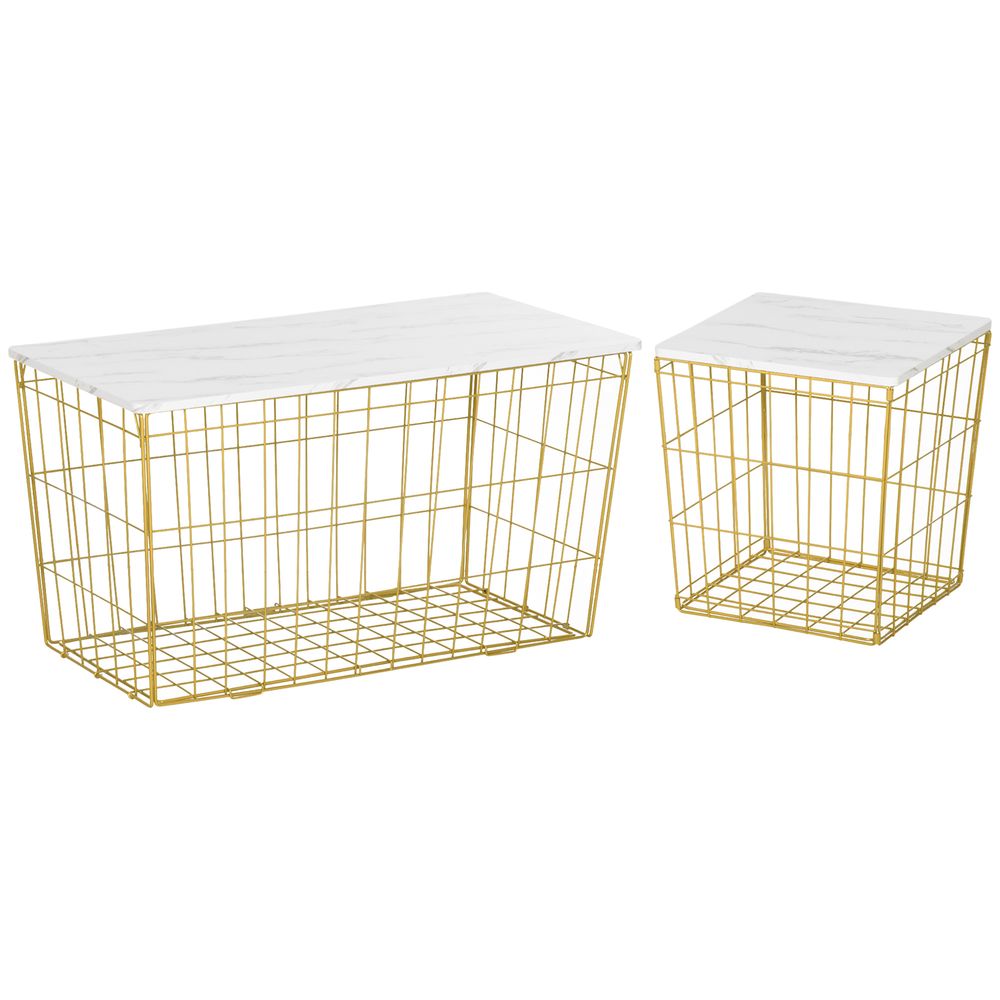 HOMCOM Side Table Set of 2, Modern Coffee End Bedside Storage Tables White