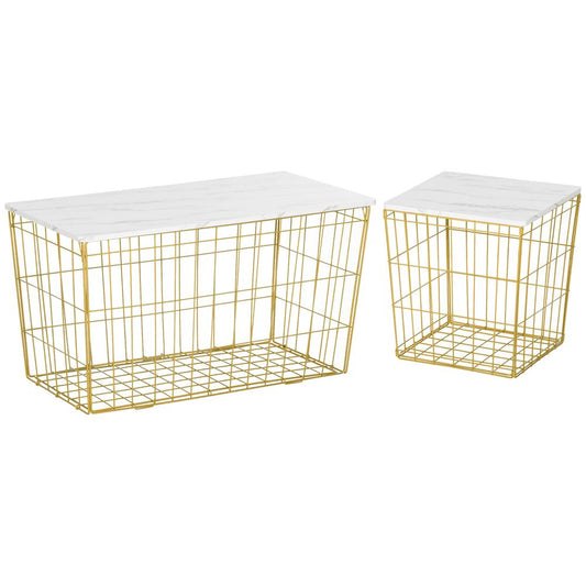 HOMCOM Side Table Set of 2, Modern Coffee End Bedside Storage Tables White