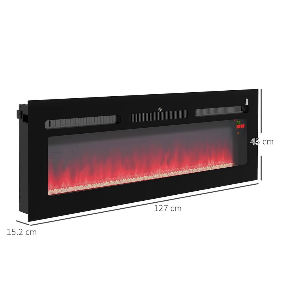 127cm Electric Fireplace Recessed and Wall Mounted Electric Fire Black