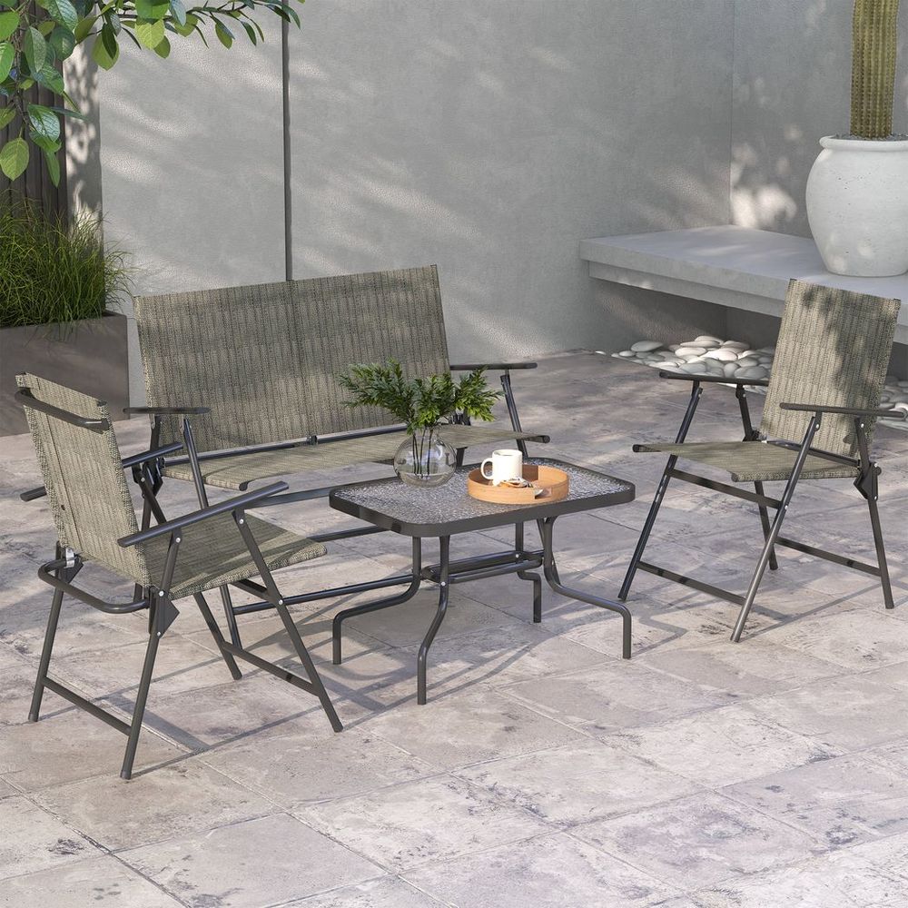 Outsunny Patio Furniture Set, Garden Set with Table, Foldable Chairs, a Loveseat
