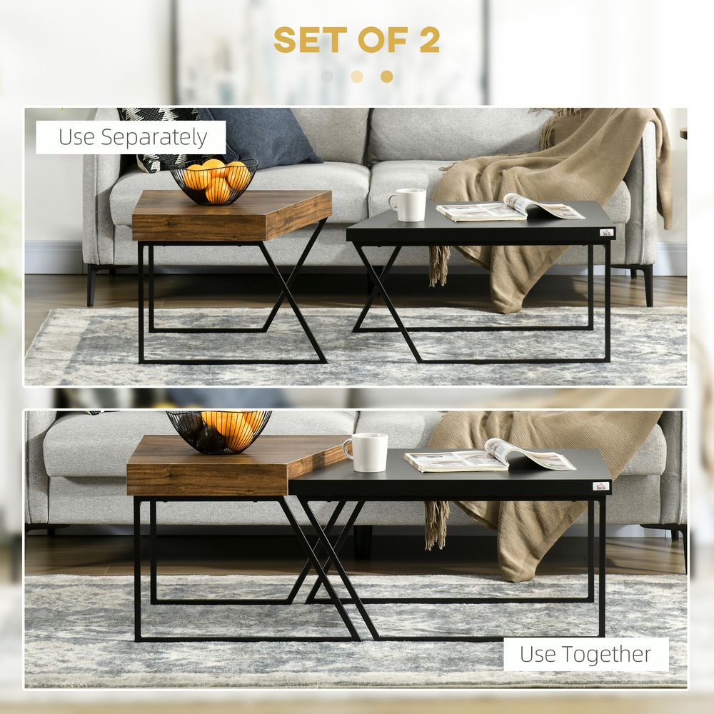 HOMCOM Coffee Table Set of 2, Coffee Tables with Steel Frame for Living Room