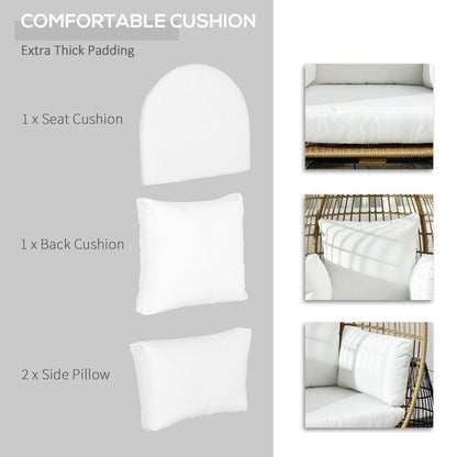 Outsunny Round PE Rattan Outdoor Egg Chair w/ Padded Cushions for Garden, Khaki