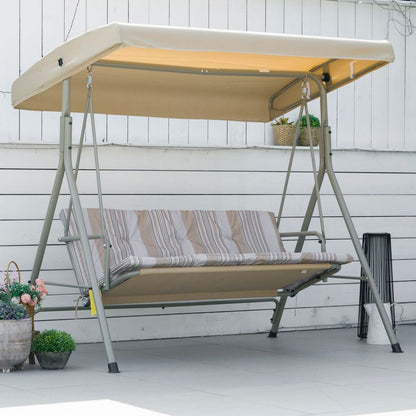3 Person Porch Swing Chair Outdoor Lounge Bench Canopy Light Brown