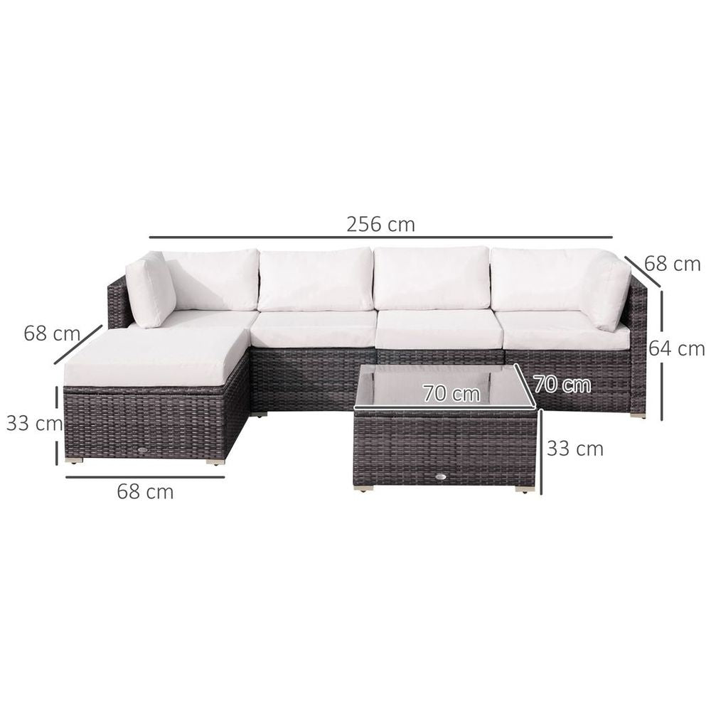 Outsunny 6 Pieces Rattan Furniture Set Garden Sofa Conservatory Wicker Brown