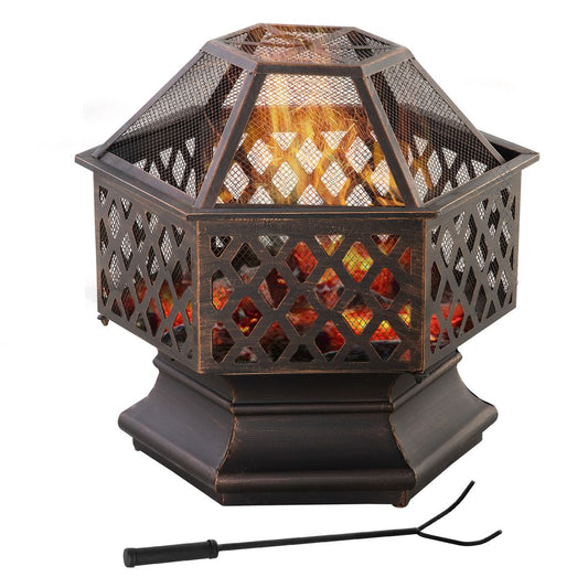 Outdoor Fire Pit with Screen Cover, Portable Wood Burning Firebowl