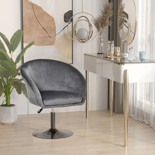 HOMCOM Swivel Bar Stool Fabric Dining Chair Dressing Stool Tub Seat Grey