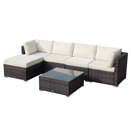 Outsunny 6 Pieces Rattan Furniture Set Garden Sofa Conservatory Wicker Brown