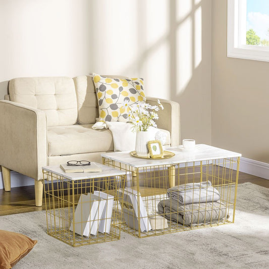 HOMCOM Side Table Set of 2, Modern Coffee End Bedside Storage Tables White