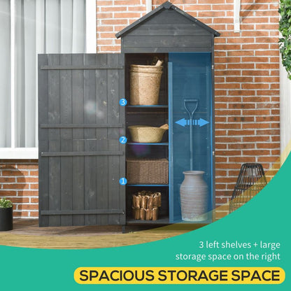 Outsunny Wooden Garden Shed Outdoor Shelves Utility Tool Storage Cabinet Grey