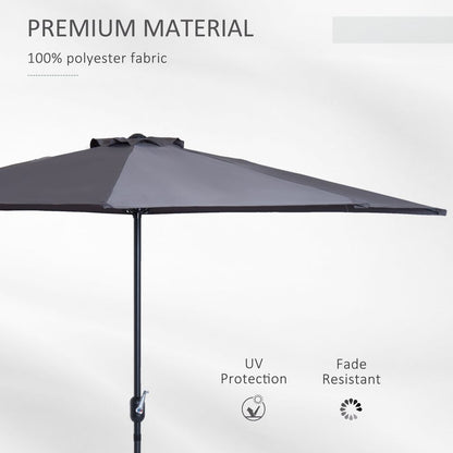 3 m Half Round Umbrella Parasol-Grey Polyester/Aluminum