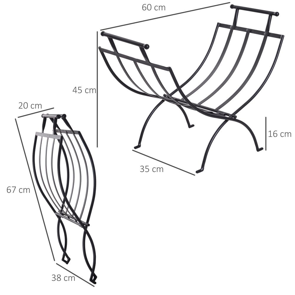 Folding Wood Log Holder Fireplace Storage Rack Matte Metal Elevated In Outdoor