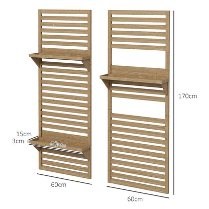 Outsunny Wall Mounted Plant Stands Set of 2 with Shelves and Slatted Trellis