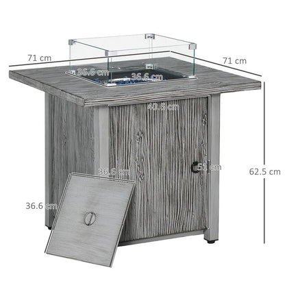 Outsunny Gas Fire Pit Table with 40,000 BTU Burner, Cover, Glass Screen, Grey