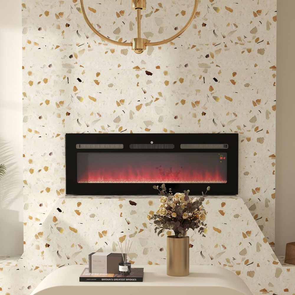 127cm Electric Fireplace Recessed and Wall Mounted Electric Fire Black