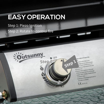 Outsunny Portable Gas Plancha BBQ Grill with 2 Stainless Steel Burner, 6kW