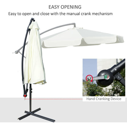 2.7m Garden Banana Parasol Cantilever Crank Cream White