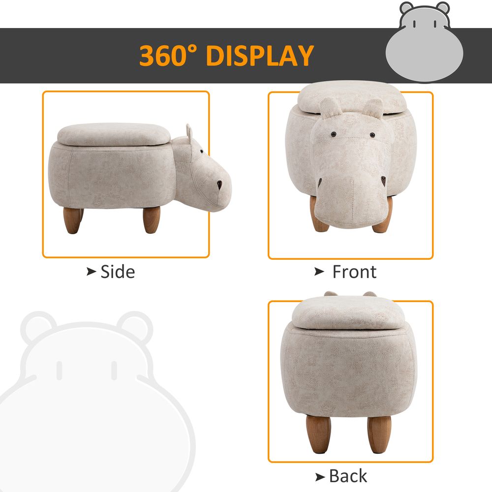 HOMCOM Hippo Storage Stool Cute Decoration Footrest Wood Frame Legs Cream