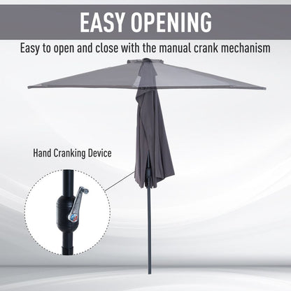 3 m Half Round Umbrella Parasol-Grey Polyester/Aluminum
