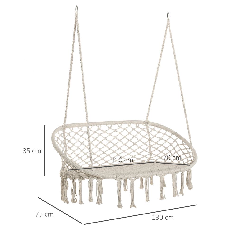 Hanging Hammock Chair Cotton Rope Swing & Metal Frame Large Macrame, Cream White