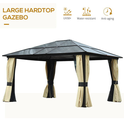 Outsunny 4.3m x 3.6m Aluminium Frame Texteline Draped Hardtop Gazebo Brown