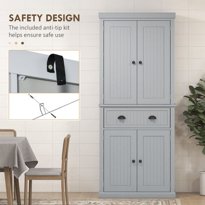 HOMCOM Freestanding Kitchen Storage Cabinet Drawers Cupboards Shelves Grey