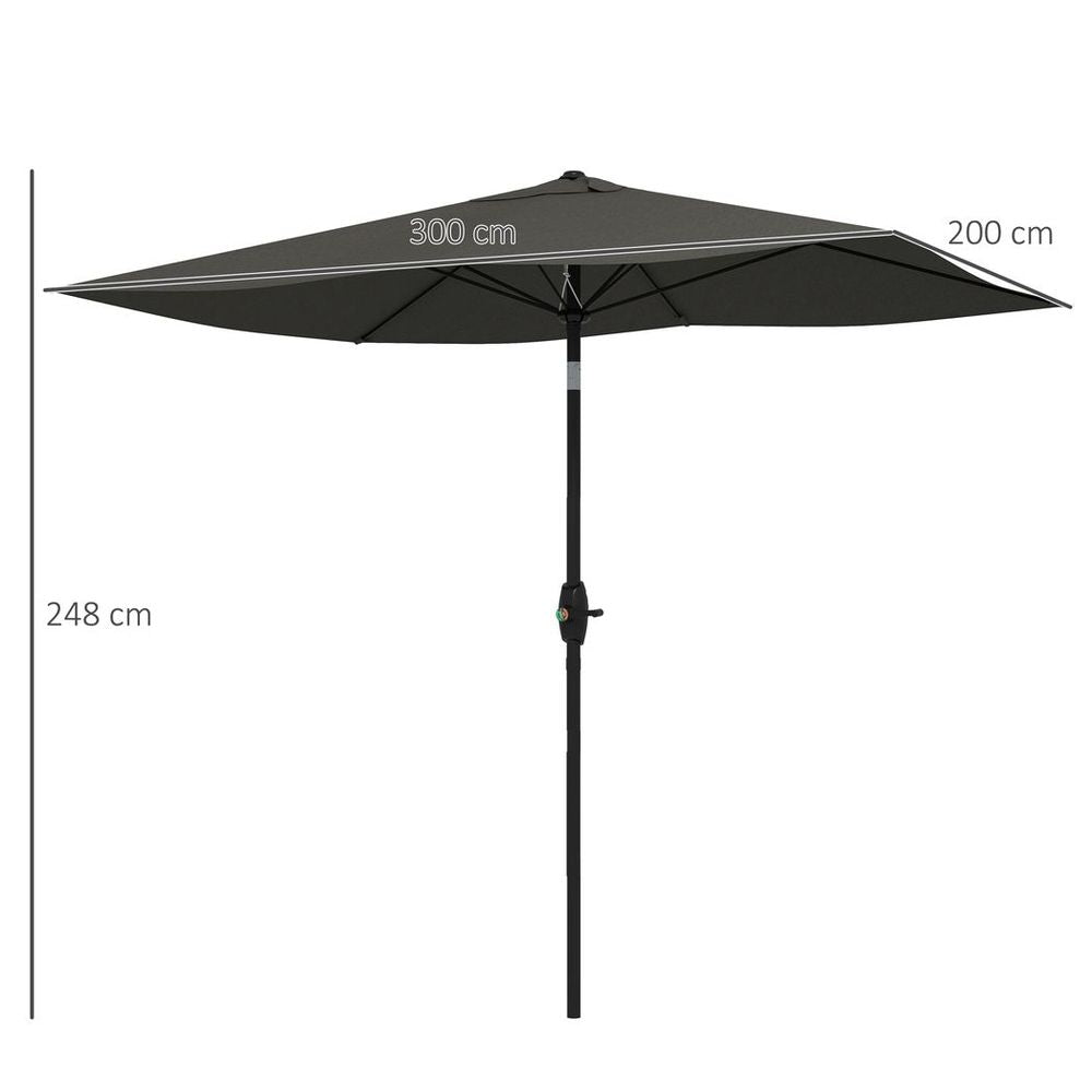 Outsunny 2 x 3(m) Garden Parasol Rectangular Market Umbrella w/ Crank Dark Grey