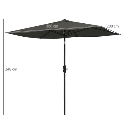 Outsunny 2 x 3(m) Garden Parasol Rectangular Market Umbrella w/ Crank Dark Grey
