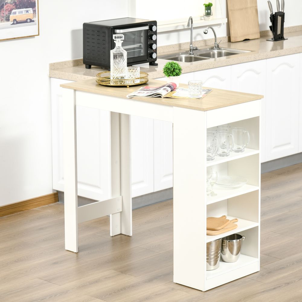 HOMCOM Bar Table Coffee Table Kitchen Dining Table with 4-Tier Shelf Natural
