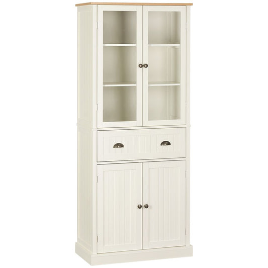 Kitchen Cupboard, 5-tier Storage Cabinet with Adjustable Shelves, Cream
