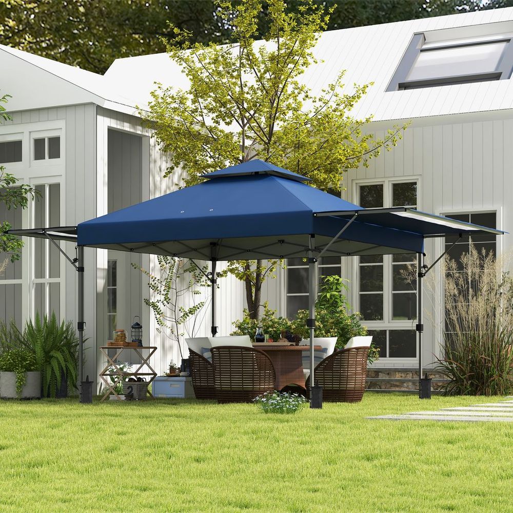 Outsunny 5 x 3(m) Pop Up Gazebo, Instant Shelter with Extend Dual Awning, Blue