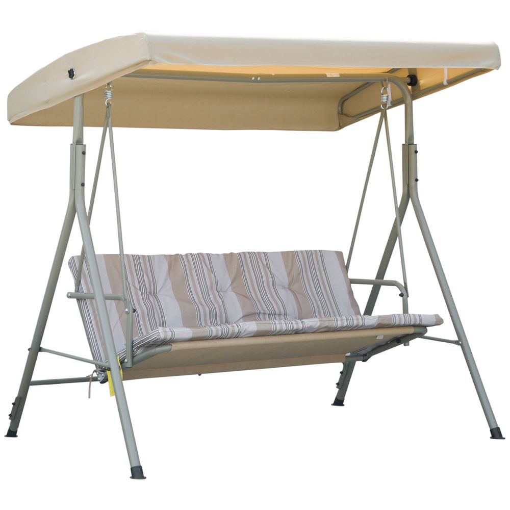 3 Person Porch Swing Chair Outdoor Lounge Bench Canopy Light Brown