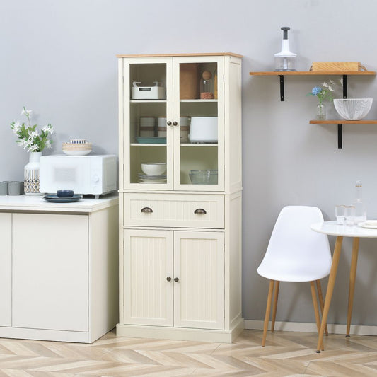 Kitchen Cupboard, 5-tier Storage Cabinet with Adjustable Shelves, Cream