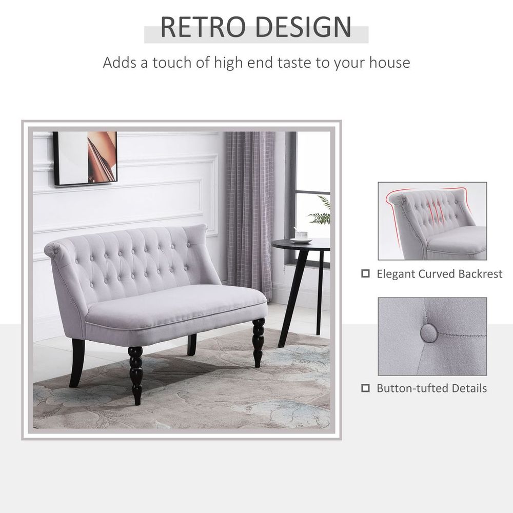 Velvet-Feel French Inspired Two-Seat Lounger Couch w/ Wood Frame Vintage
