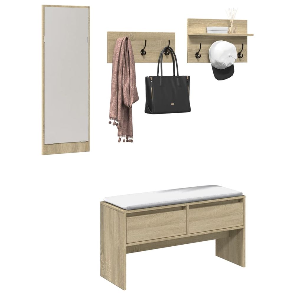 4 Piece Hallway Furniture Set White Engineered Wood